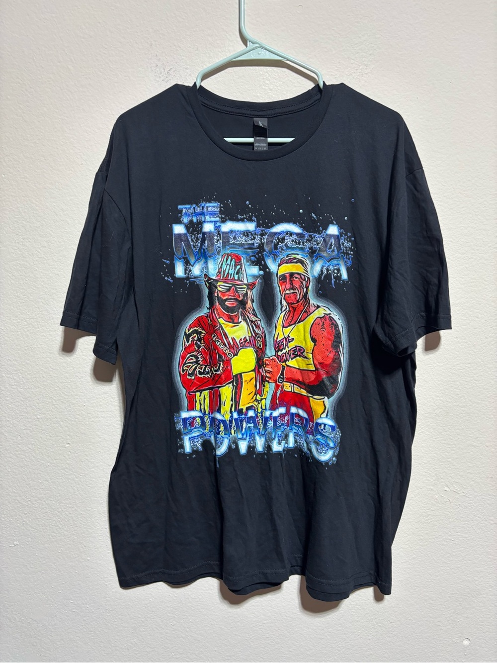 Gildan Black Graphic Tee with Blue & Red Accents